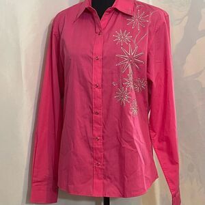 Pink Western Snap Ling Sleeve Blouse with Silver and Glam Accents